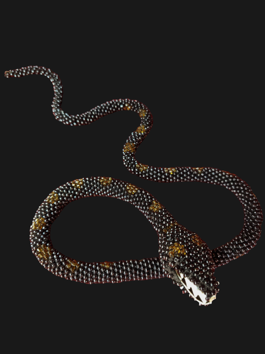 WWI/1920s Bead Crochet Snake With Clamp Teeth