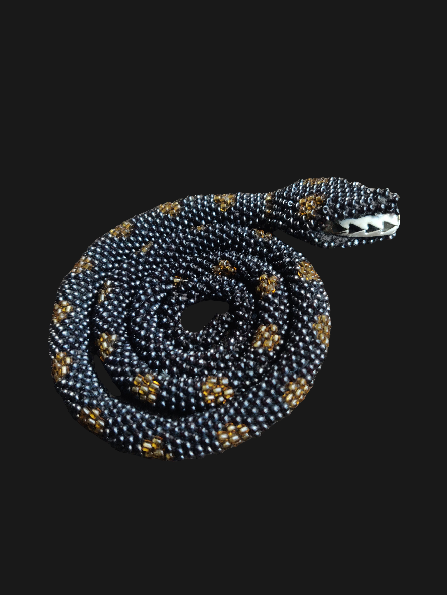 WWI/1920s Bead Crochet Snake With Clamp Teeth