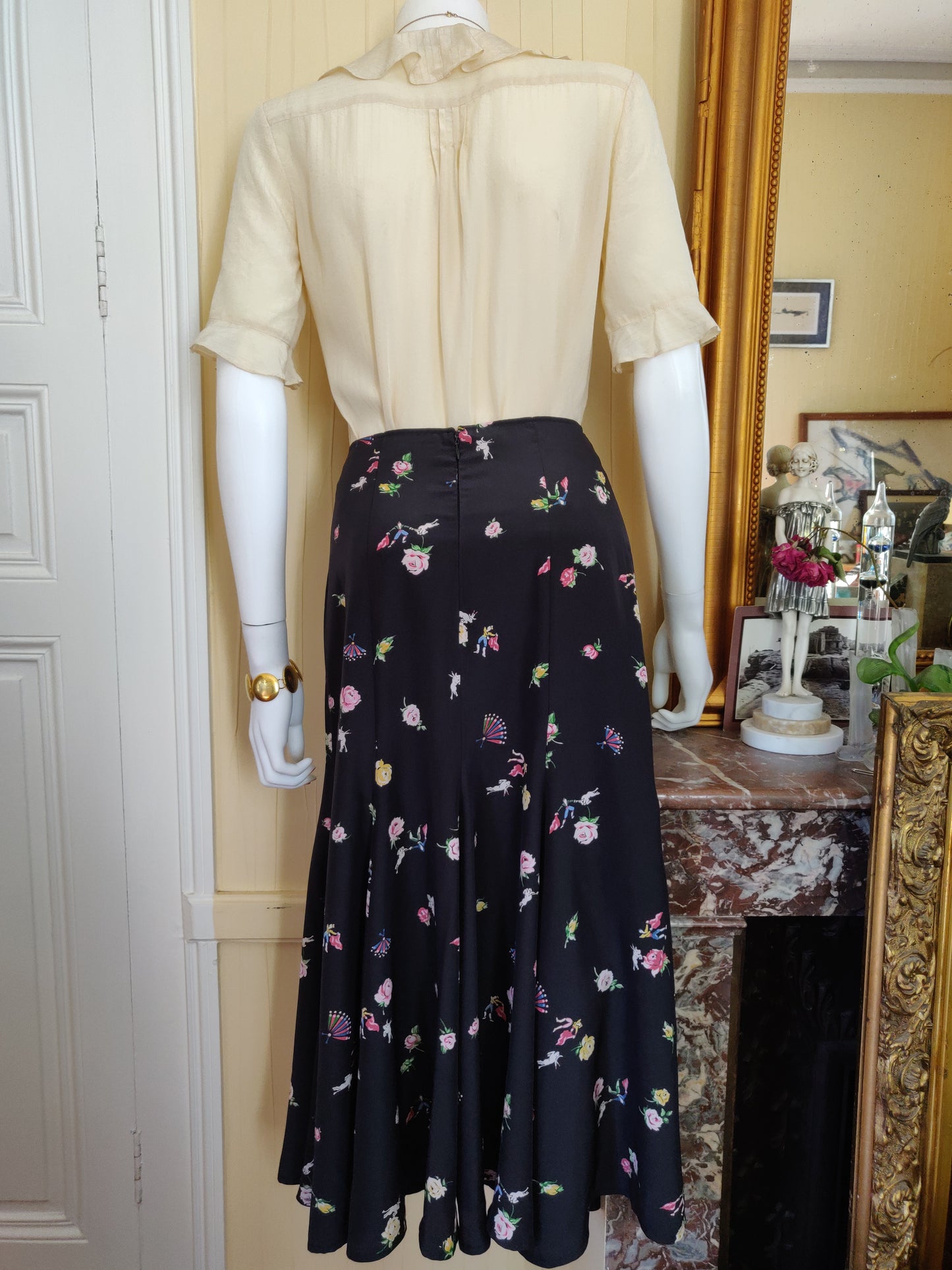 1980s Norma Kamali Matador Print Fishtail Skirt