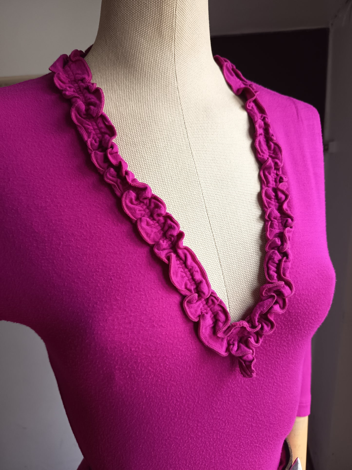 90s Chantal Thomass Hot Magenta Pink 3-Piece Set - Top, Skirt and Shawl
