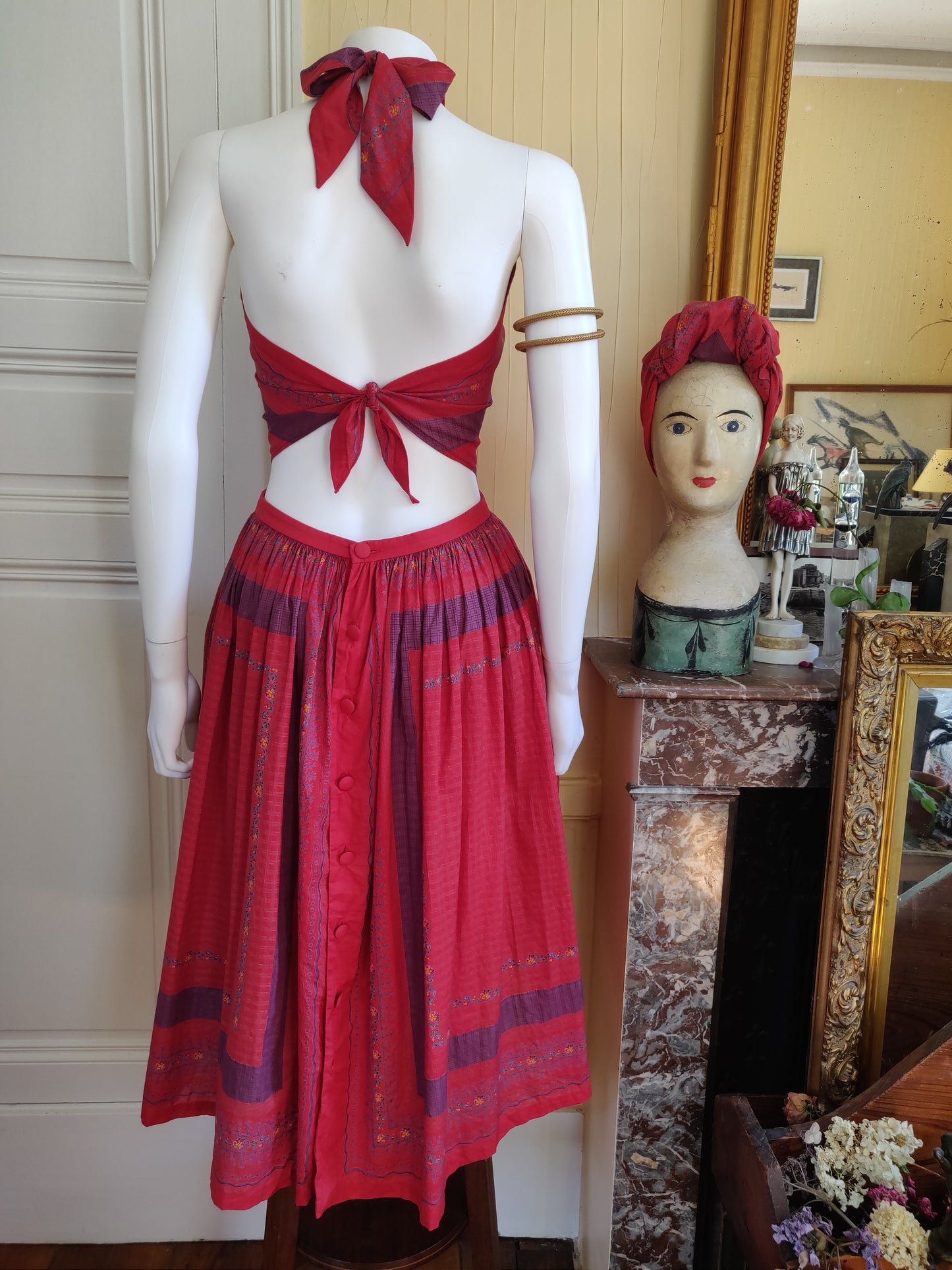 Exceptional 1970s Souleiado Dress and Scarf