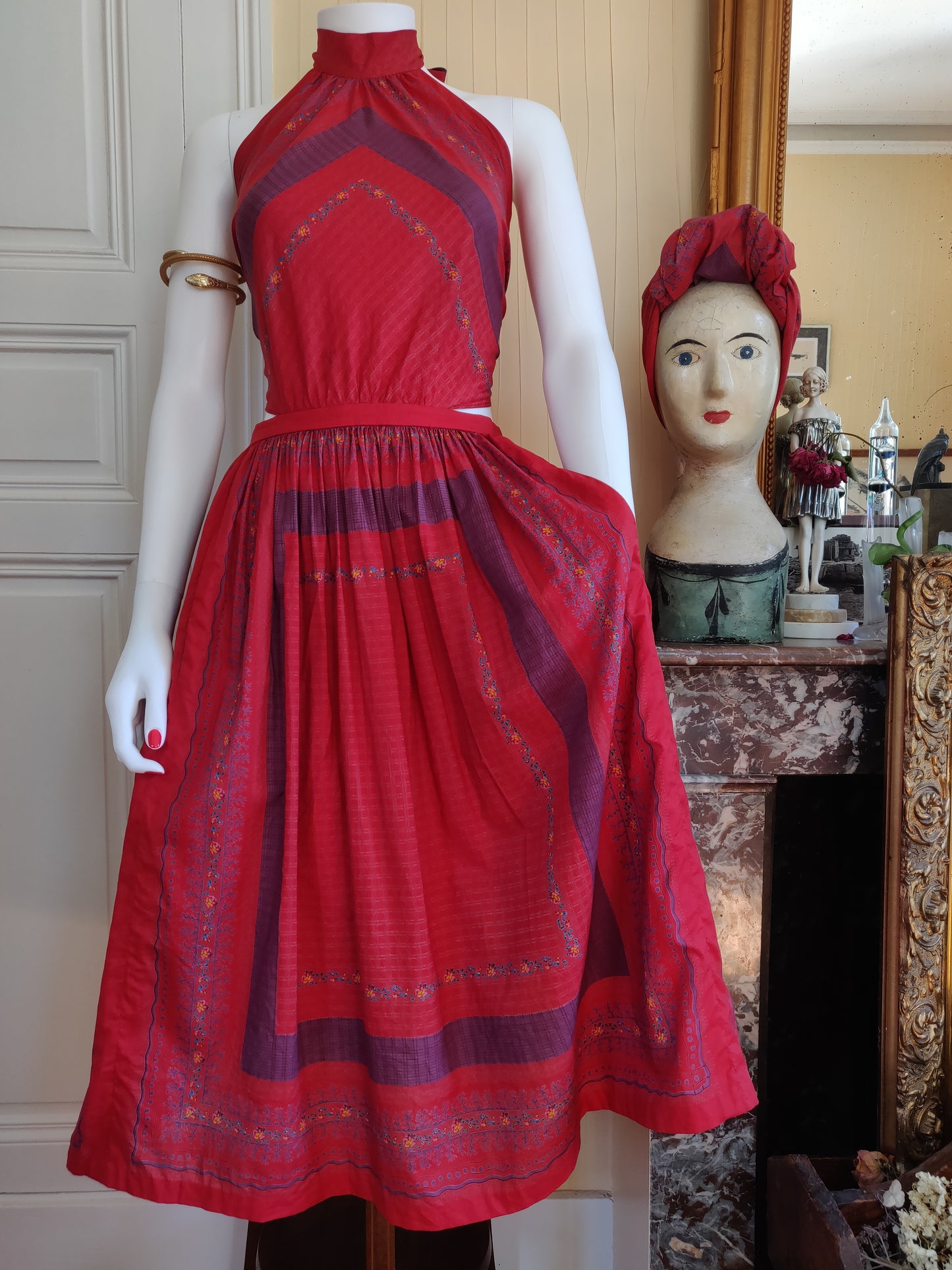 Exceptional 1970s Souleiado Dress and Scarf