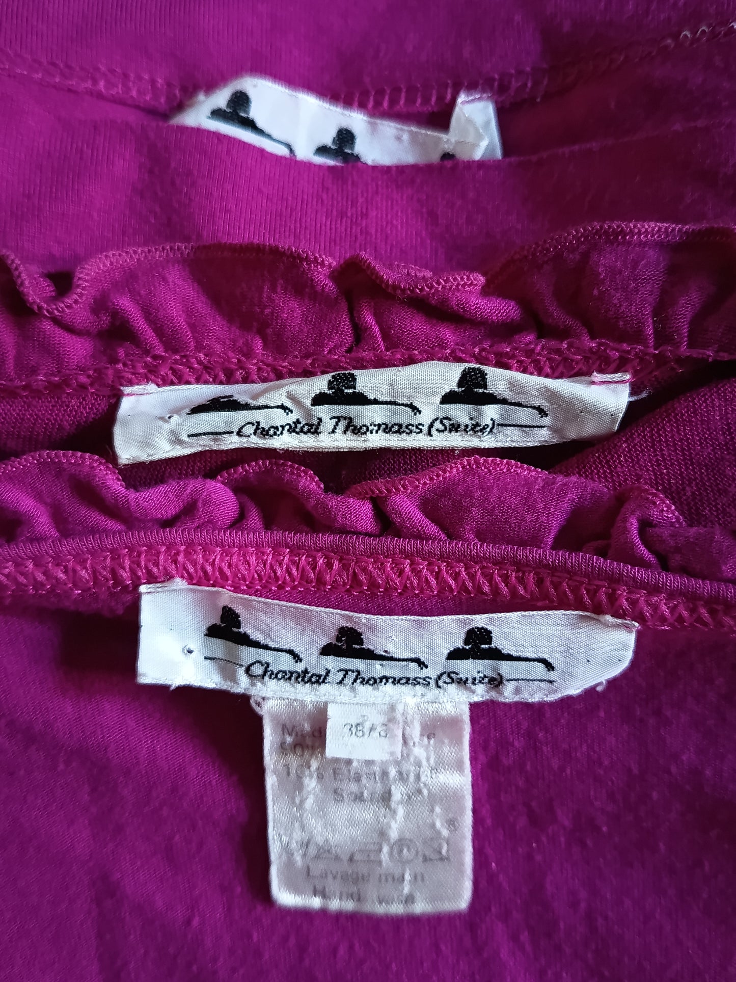 90s Chantal Thomass Hot Magenta Pink 3-Piece Set - Top, Skirt and Shawl