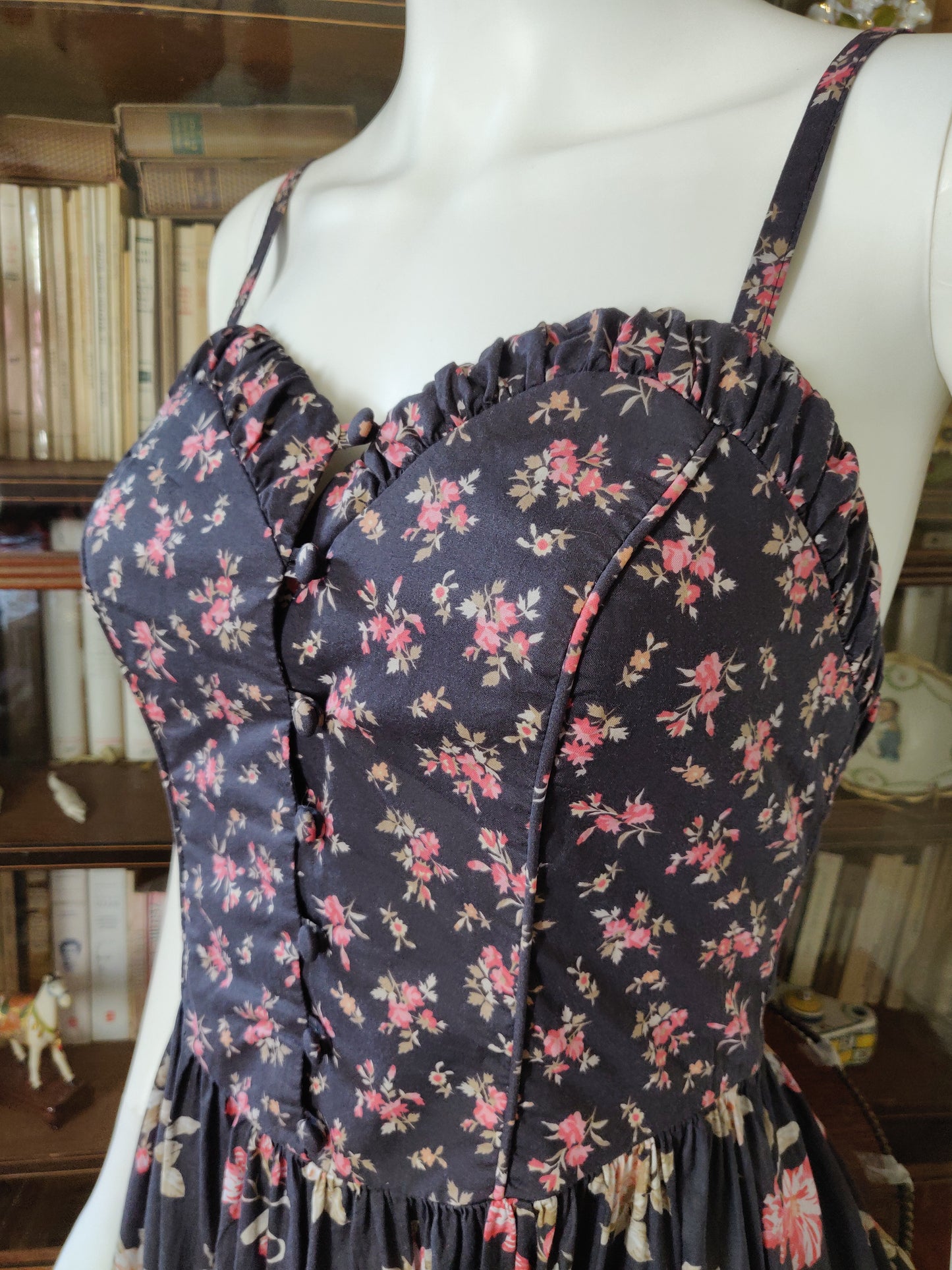 1980s Laura Ashley Sweetheart Ruffles Dress