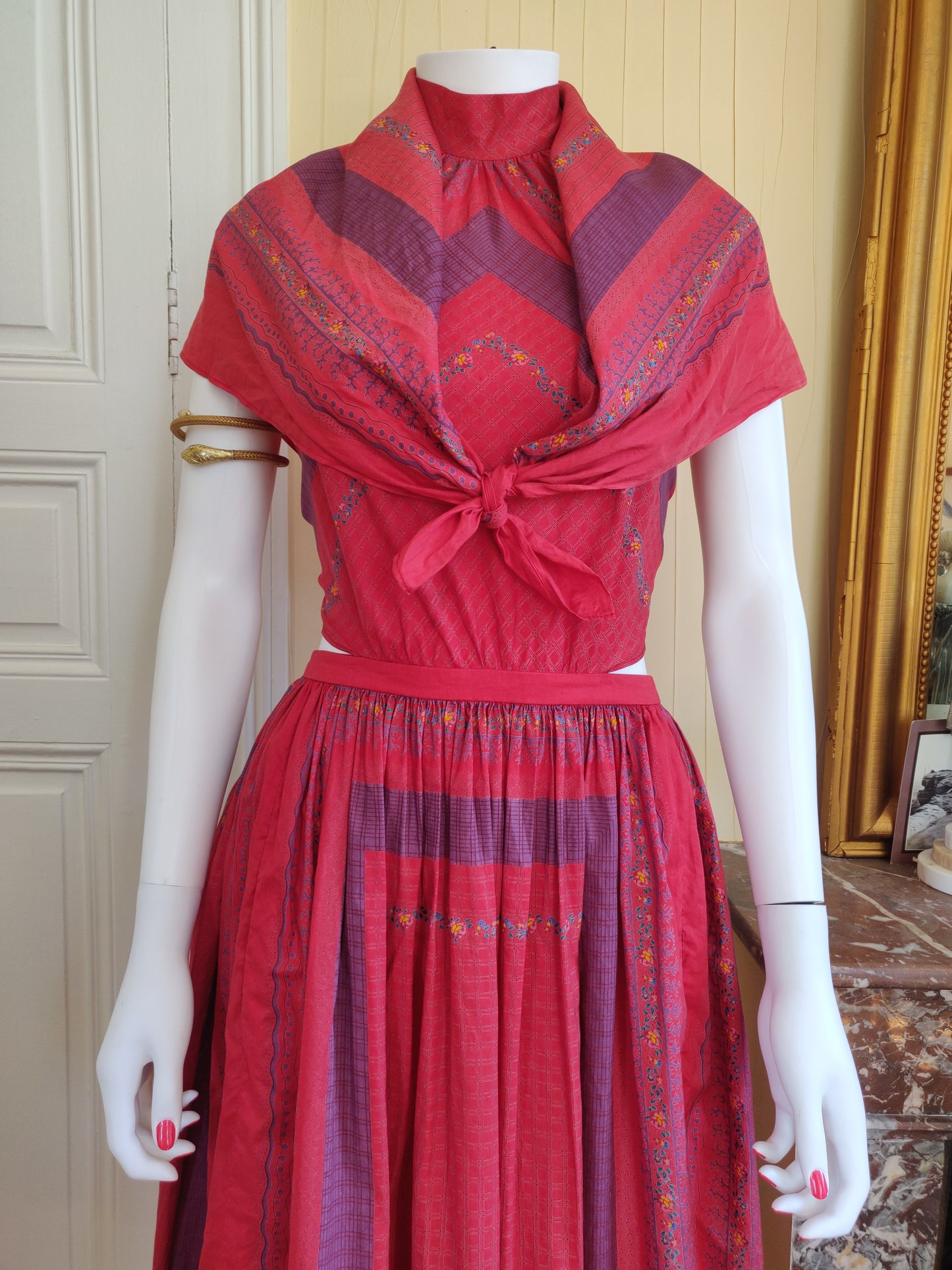 Exceptional 1970s Souleiado Dress and Scarf