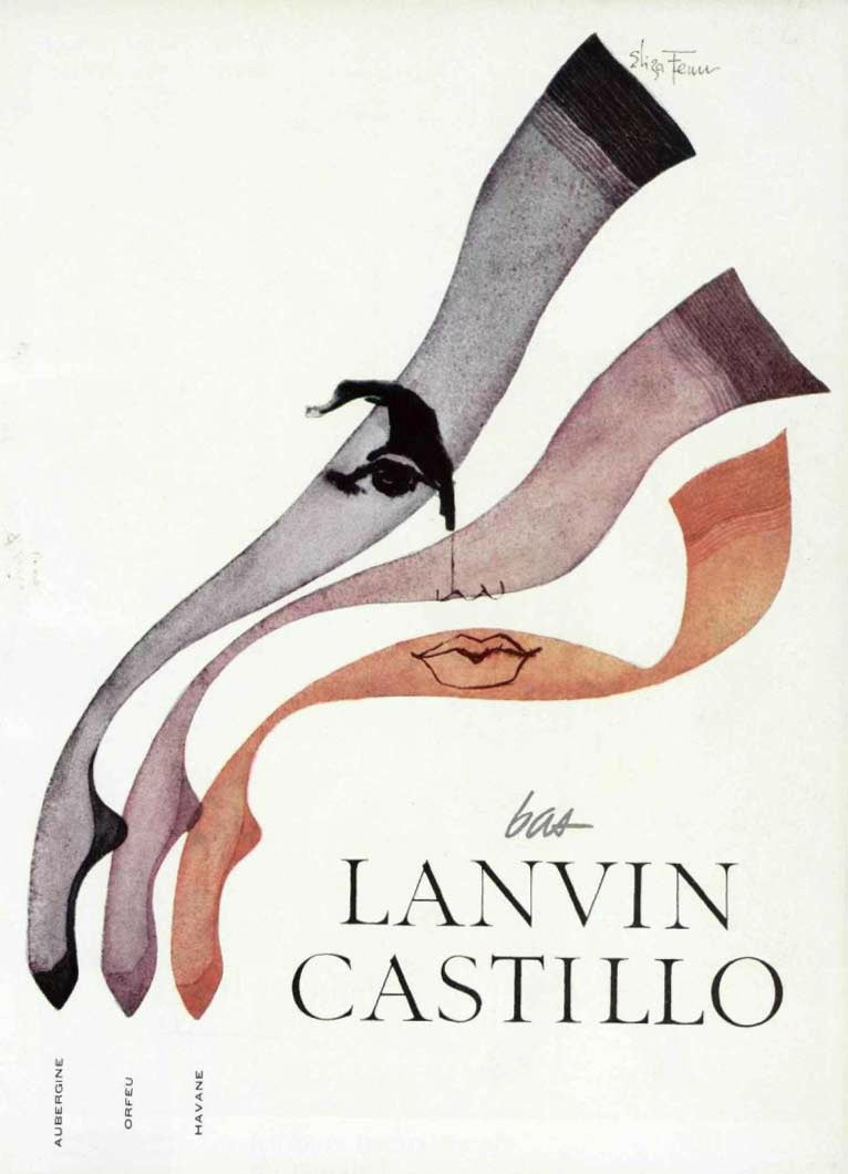 1950s Deadstock Lanvin Castillo Stockings with René Gruau Artwork Packaging