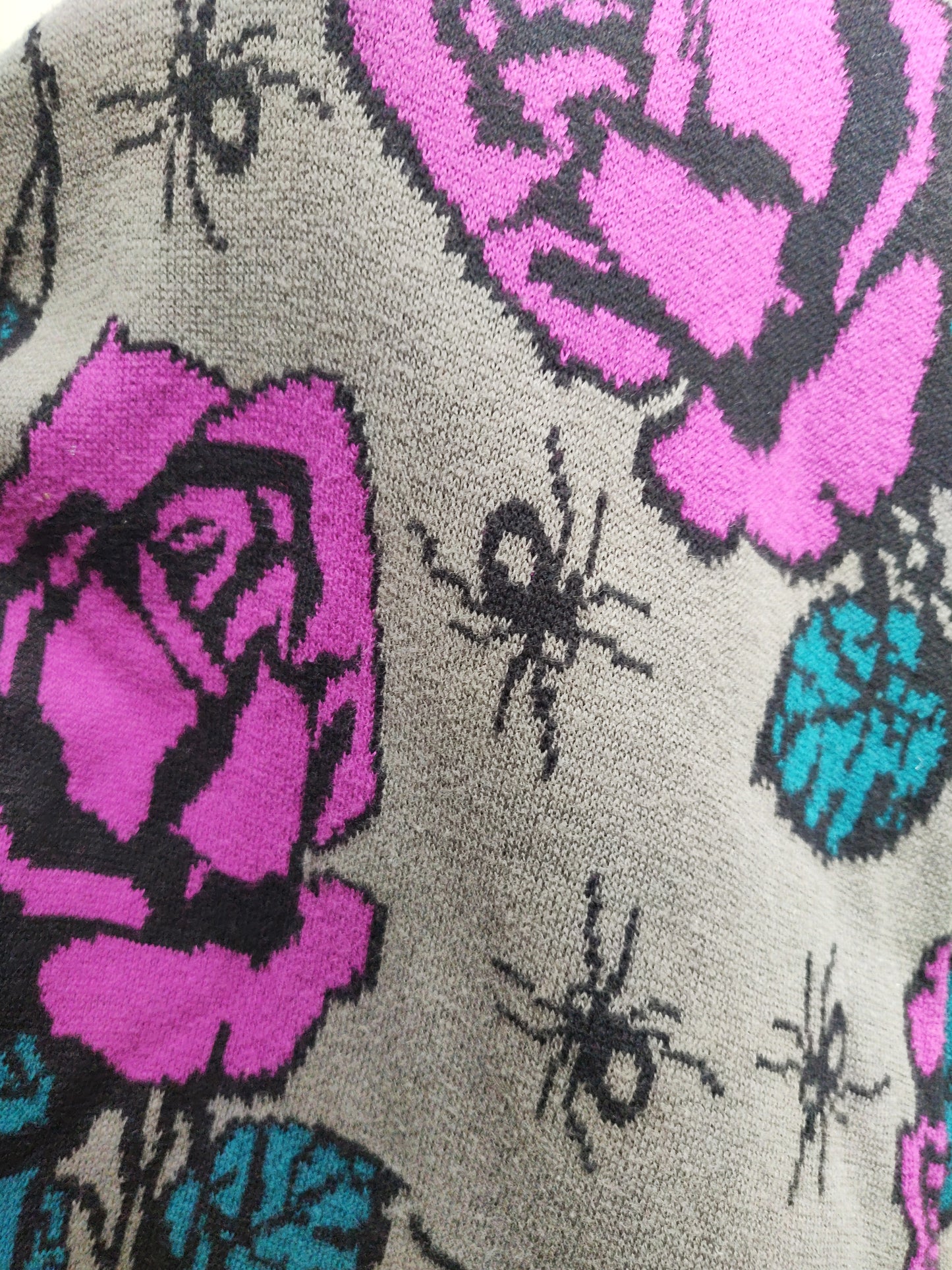Betsey Johnson Roses and Spiders Knit Coat with Faux Fur Trim