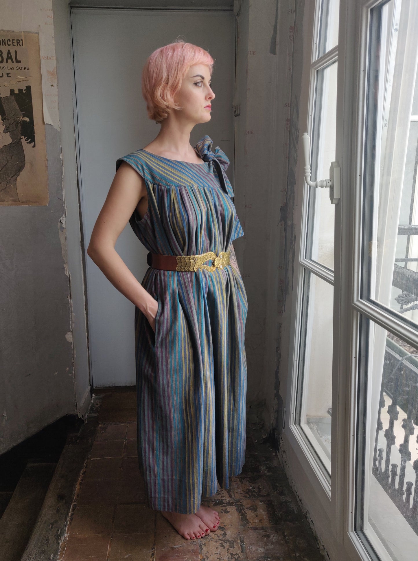 1970s Striped Lanvin Summer Dress with Pockets