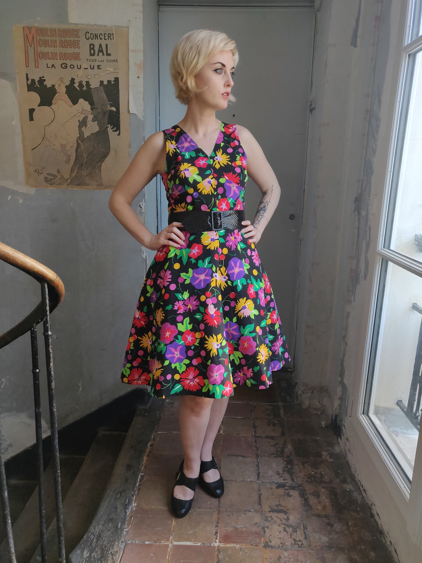 Pierre Cardin Black Fruity Floral Summer Dress