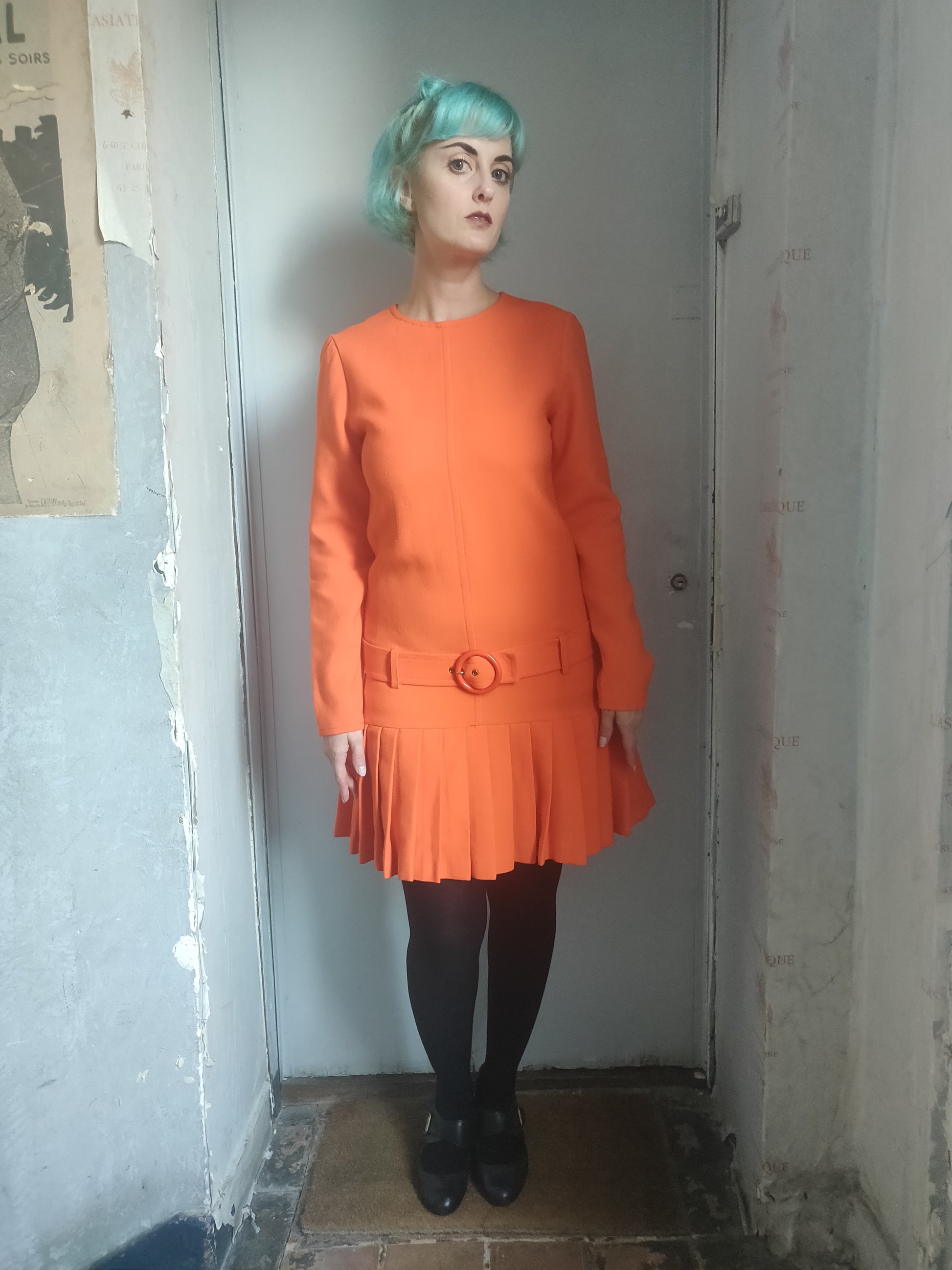 Vintage Louis Feraud Shift Dress 80s Orange Designer Dress 