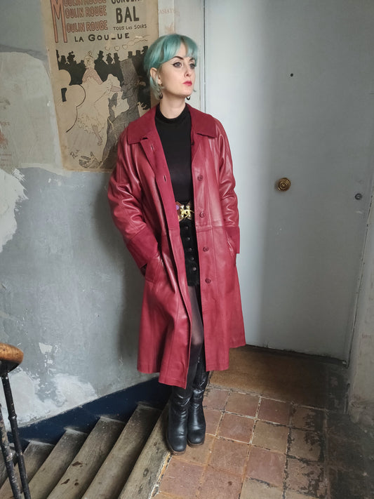 1970s Lanvin Red Leather and Suede Coat