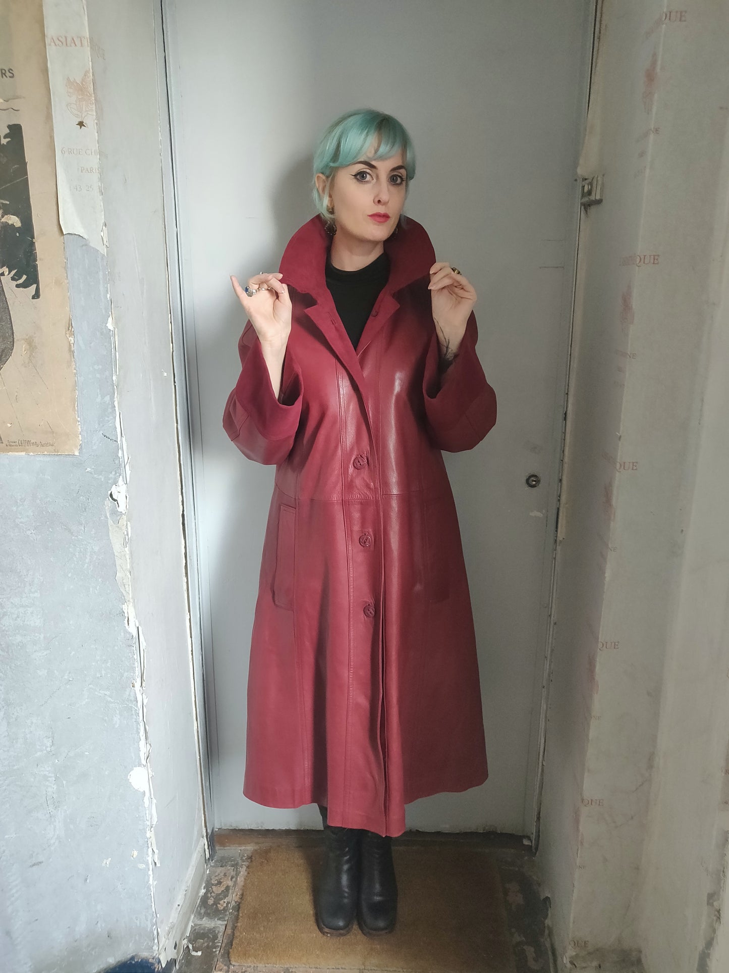 1970s Lanvin Red Leather and Suede Coat