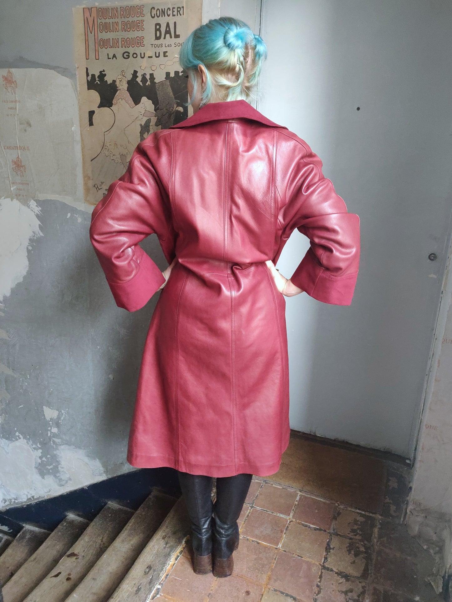 1970s Lanvin Red Leather and Suede Coat