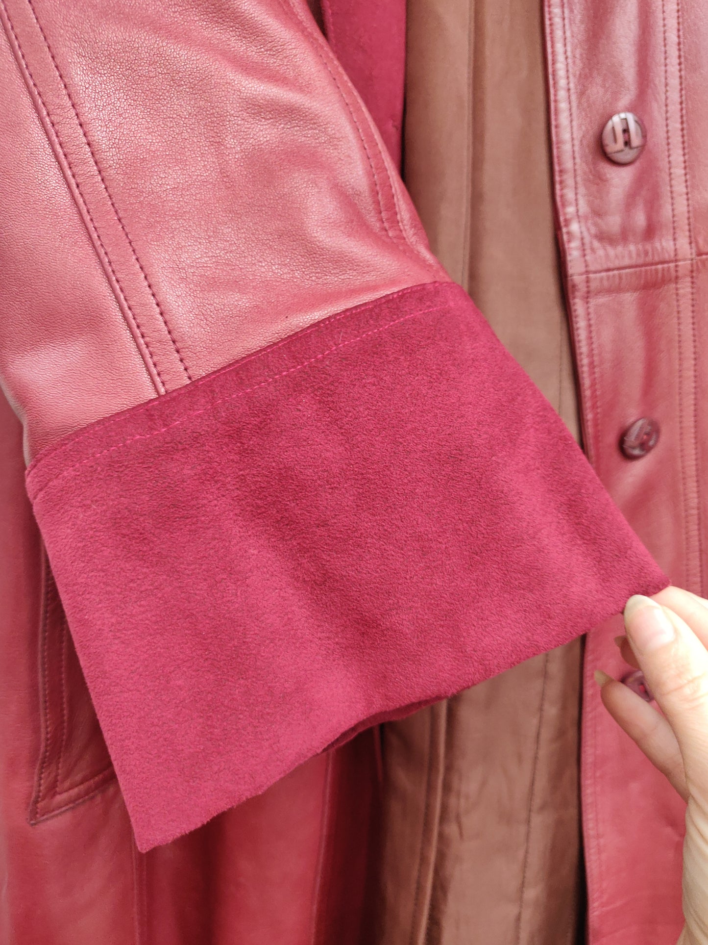 1970s Lanvin Red Leather and Suede Coat