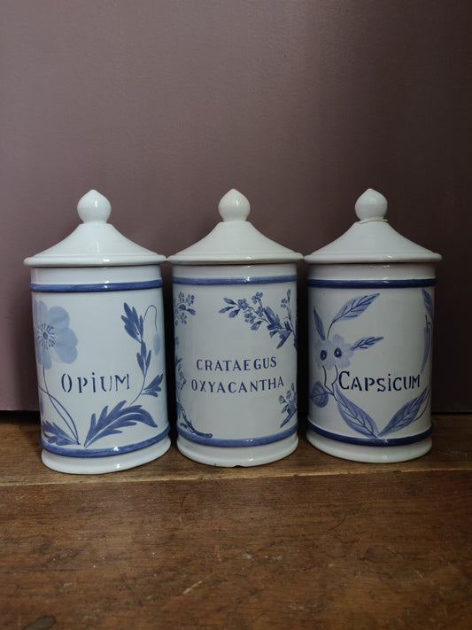 Set of 3 French Apothecary Jars - Opium, Crataegus and Capsicum