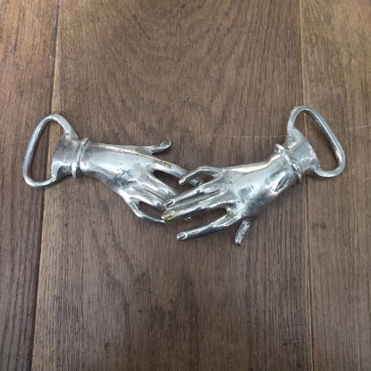 1970s Victorian Revival Clasping Hands Belt Buckle - Silver Tone