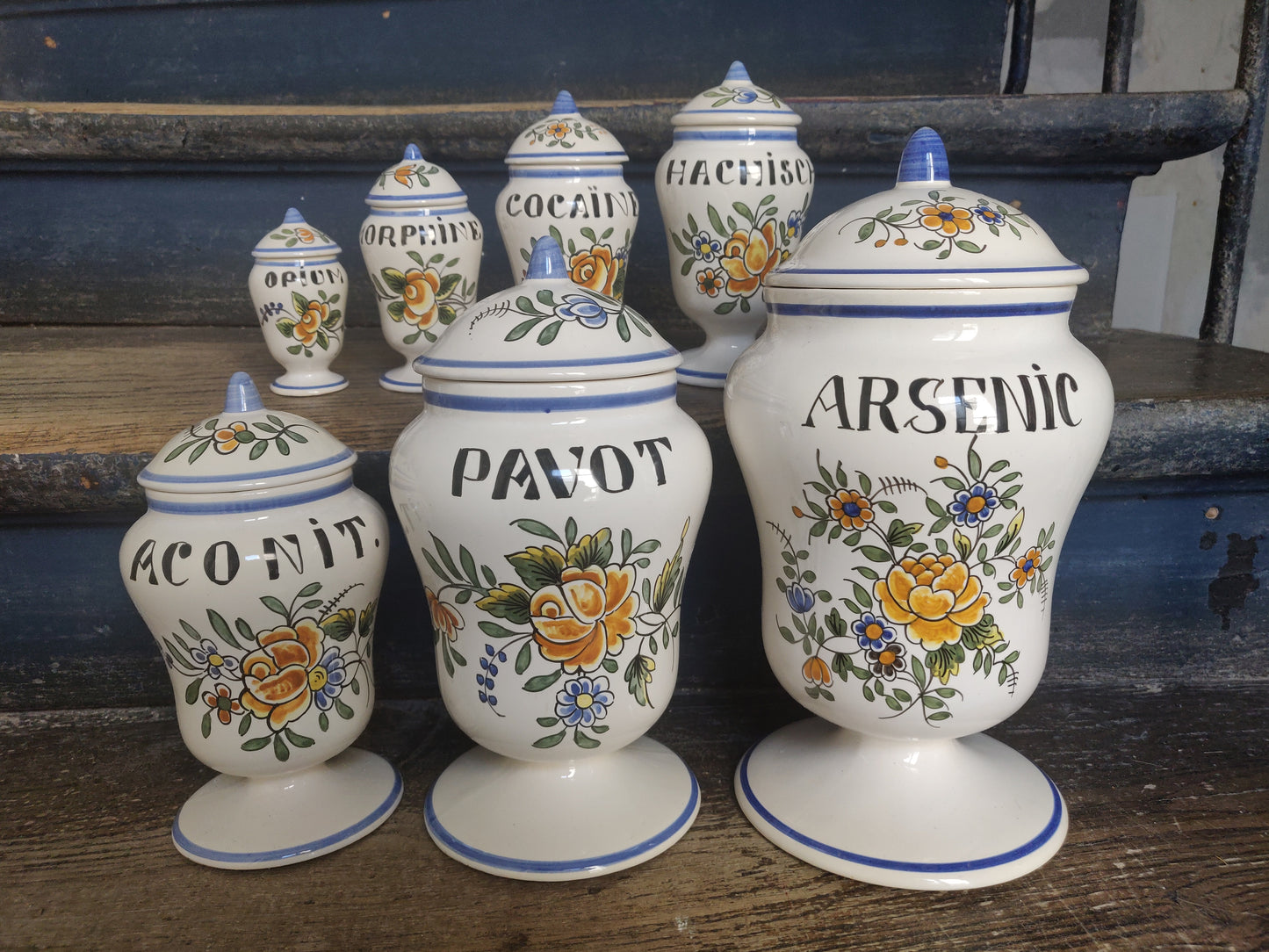 Rare Set of 7 French Apothecary Jars