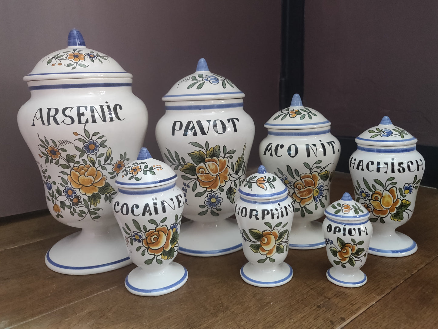 Rare Set of 7 French Apothecary Jars