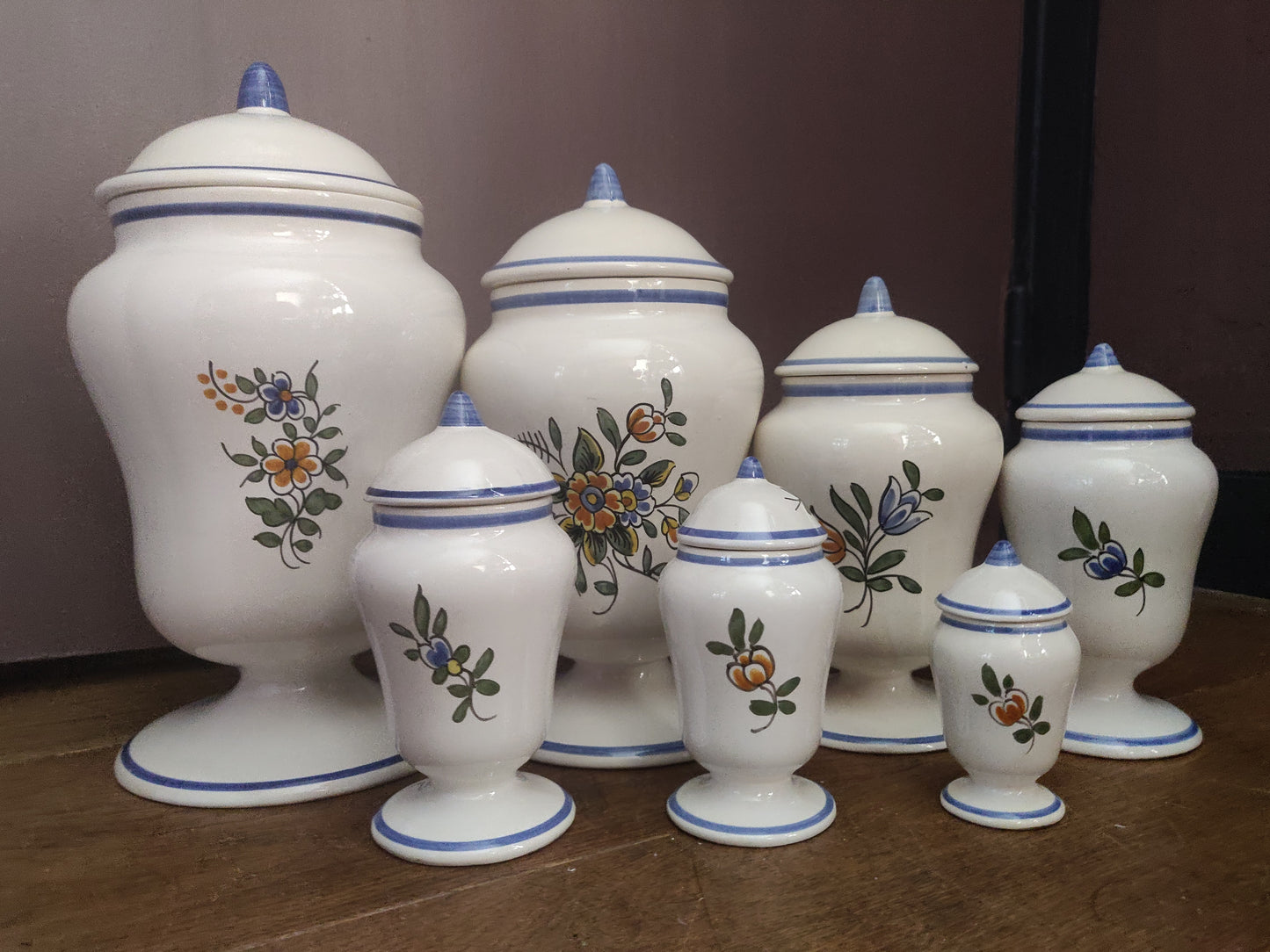 Rare Set of 7 French Apothecary Jars