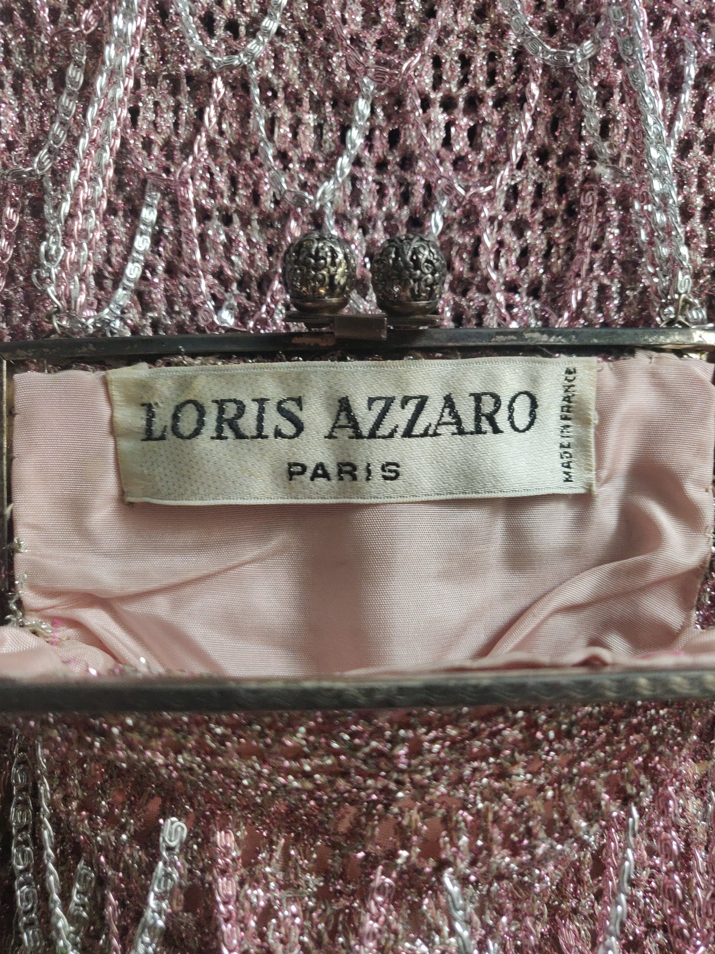 1970s Loris Azzaro Pink and Silver Lurex and Chains Top and Purse Set