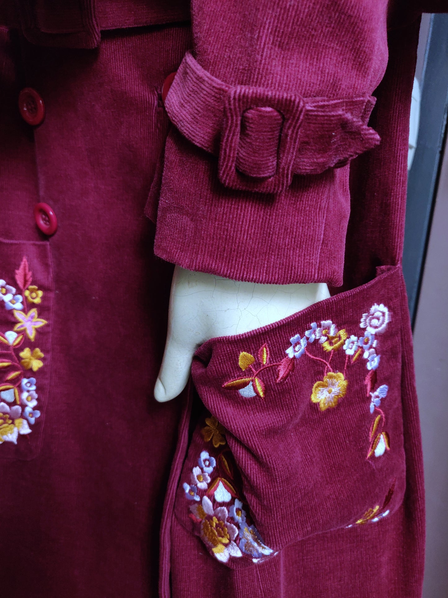 Betsey Johnson Embroidered Corduroy Coat