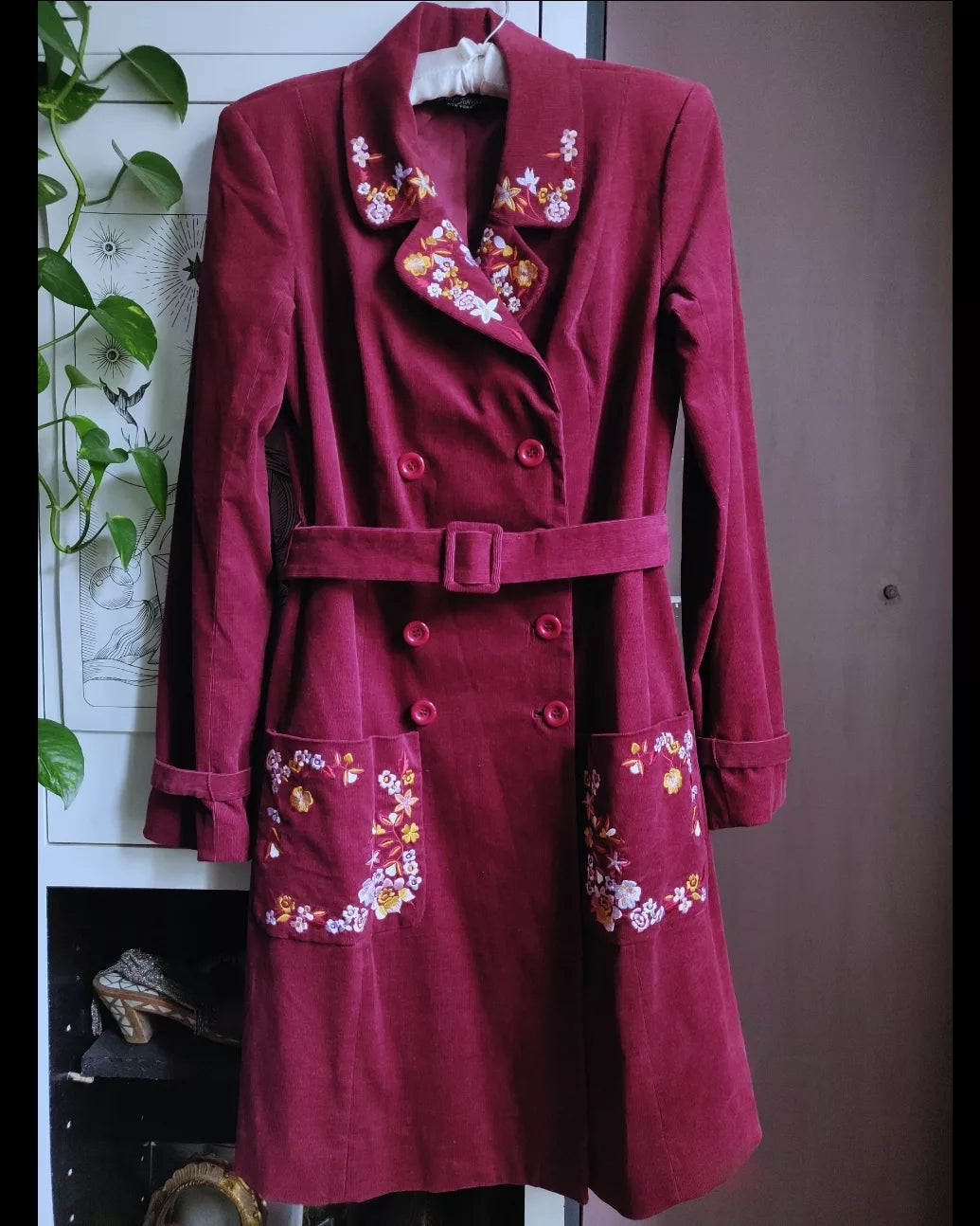 Betsey Johnson Embroidered Corduroy Coat