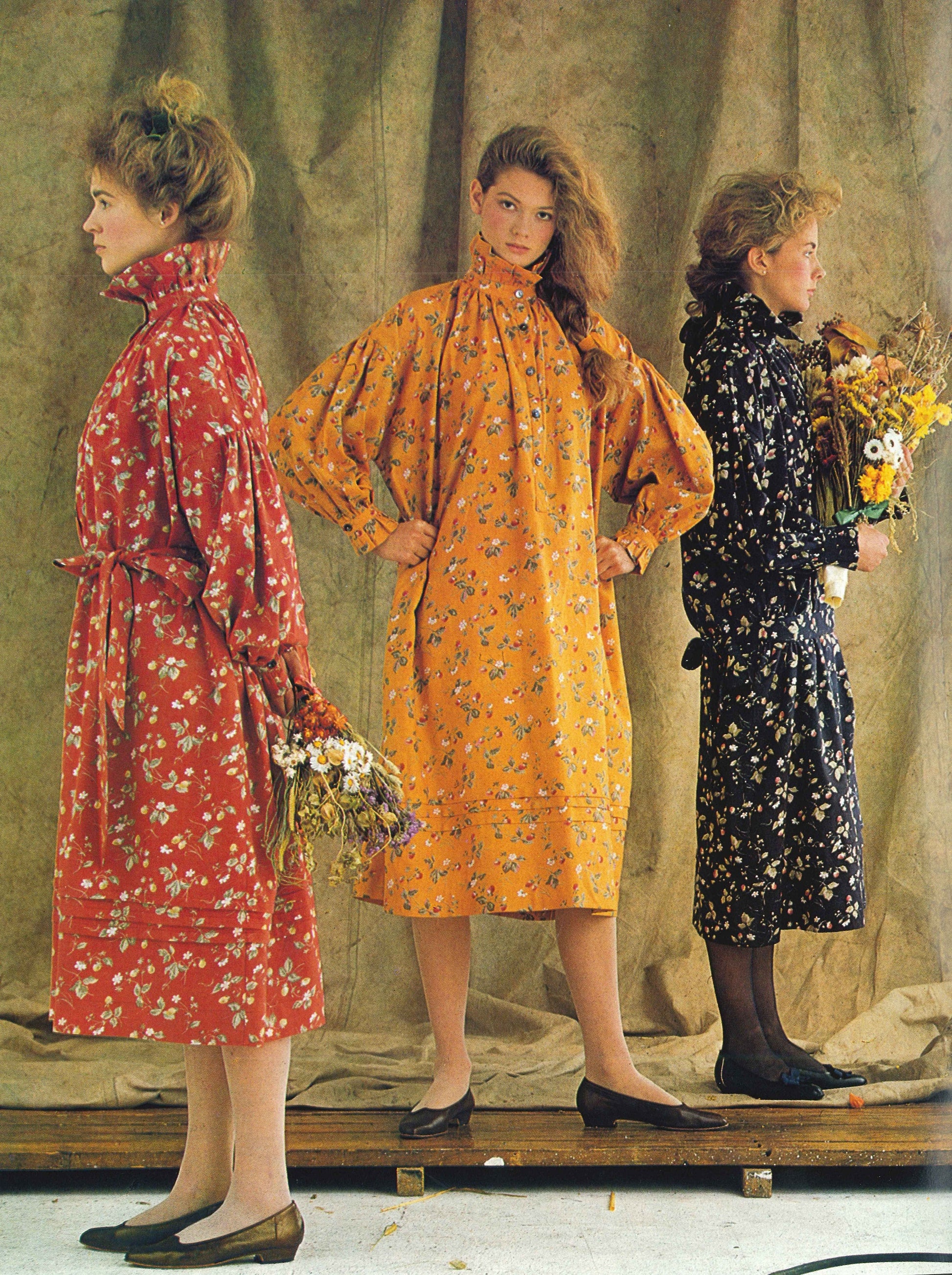 Colorful Laura Ashley High Neck Dress - Late 1970s / Early 1980s