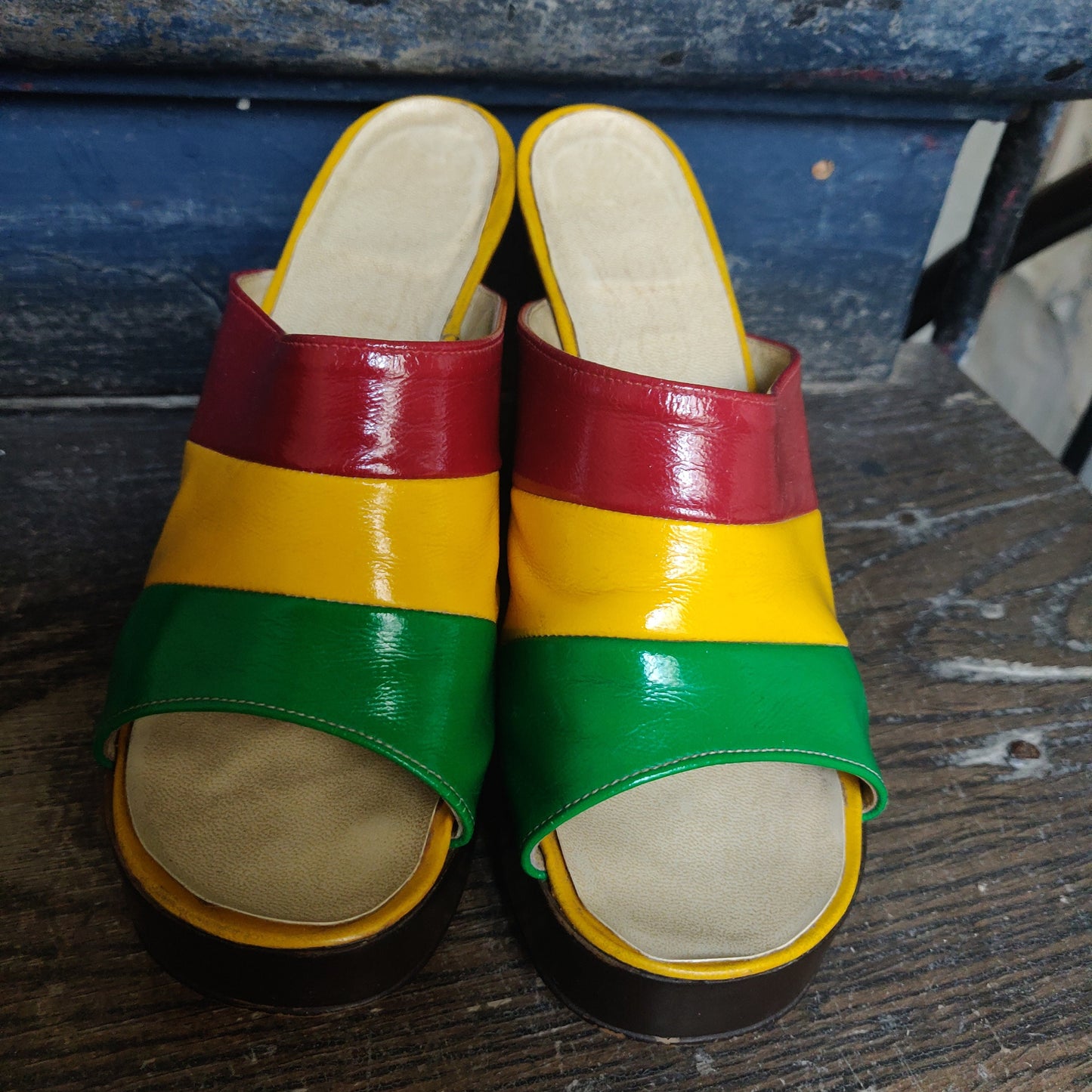 True 1970s French-made Color Block Platform Mules