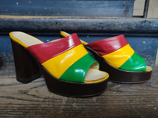 True 1970s French-made Color Block Platform Mules