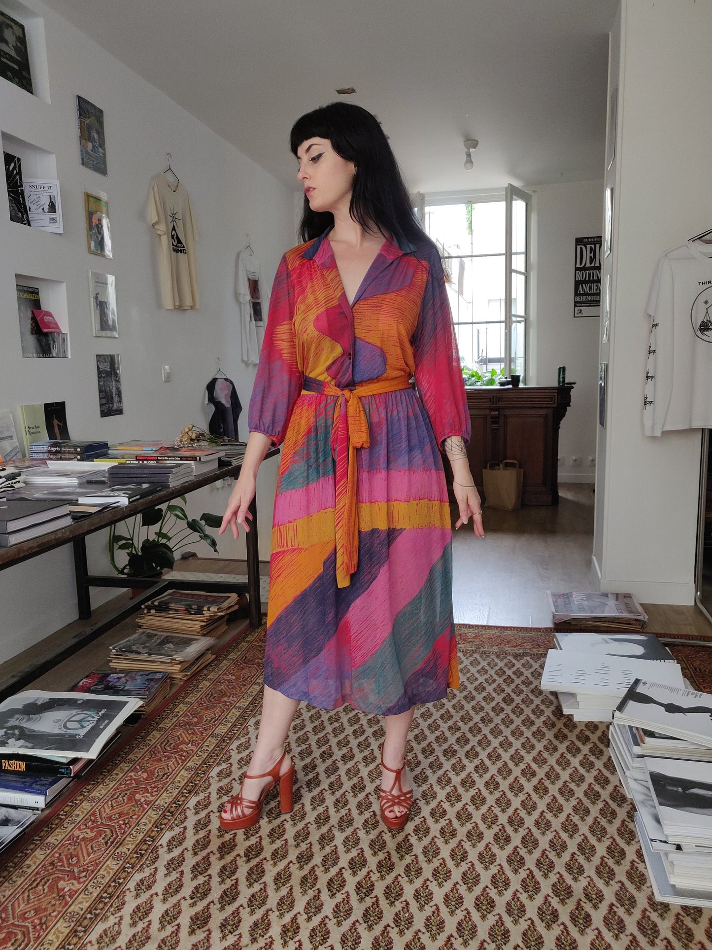 1970s Ted Lapidus Rainbow Dress - French Designer Piece